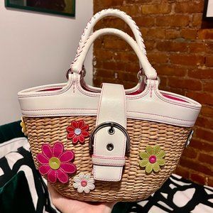 90s Coach Spring Wicker Basket White Leather Bag